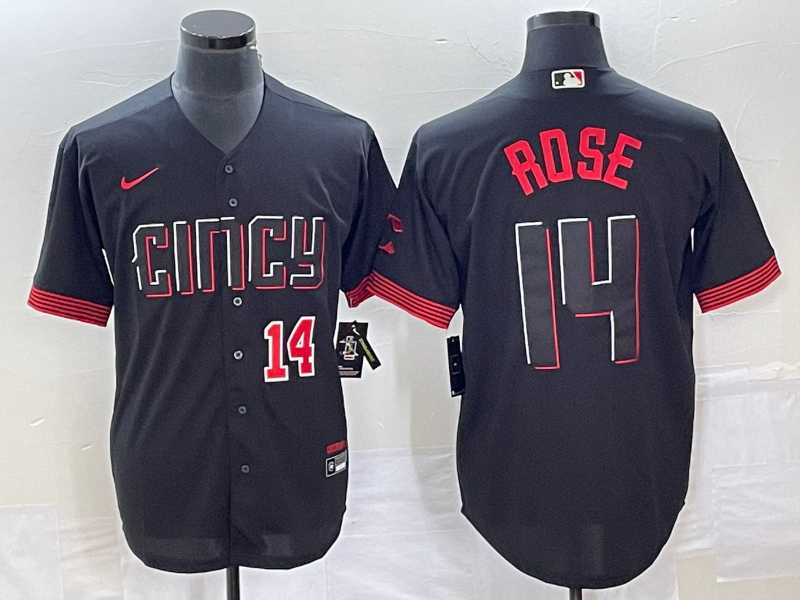 Mens Cincinnati Reds #14 Pete Rose Number Black 2023 City Connect Cool Base Stitched Jersey->cincinnati reds->MLB Jersey